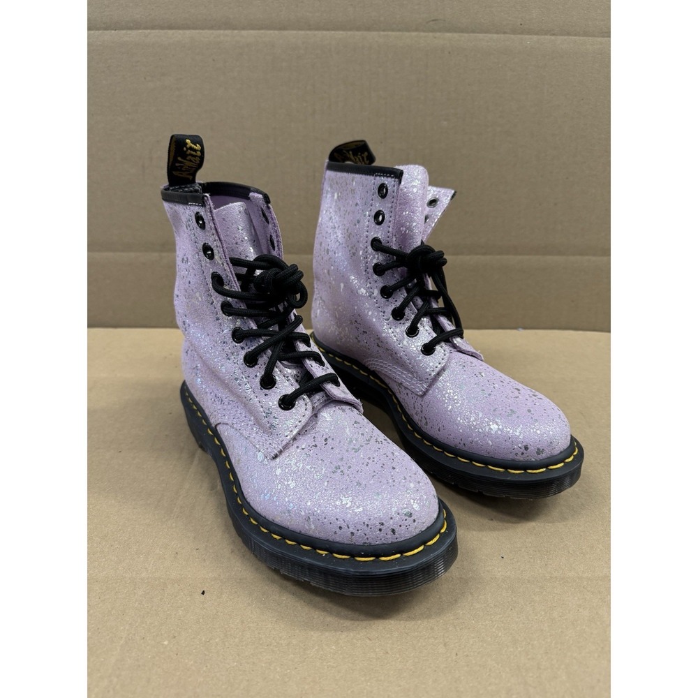 Dr. Martens Docs 1460 Metallic Splatter Pink Suede Leather Lace Up Boots‎ Size 6